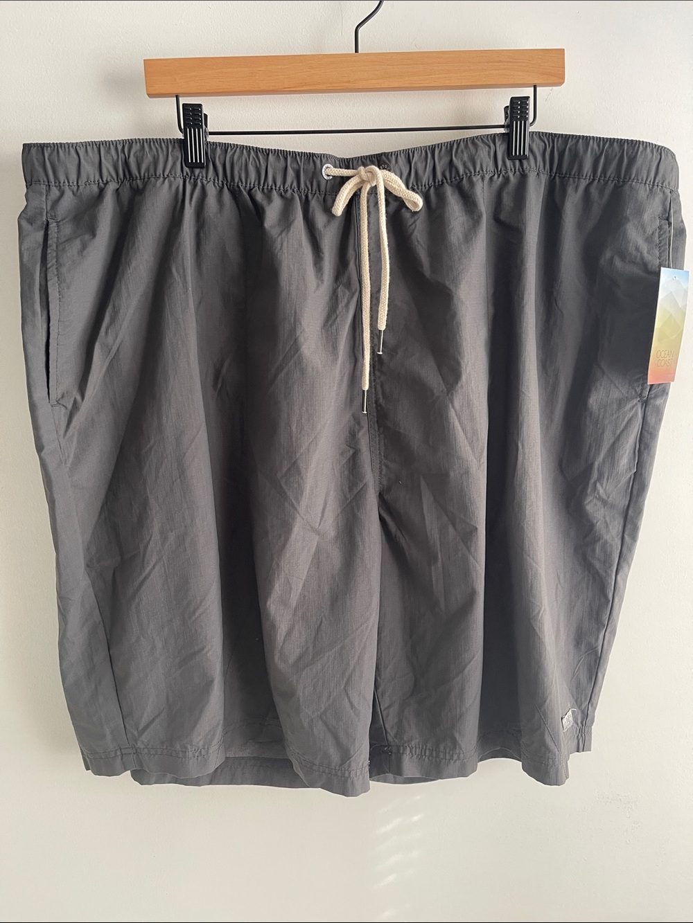 NWT Ocean + Coast Gray Swim Shorts 3X Side Pockets Trunks No Liner Stretch Waist